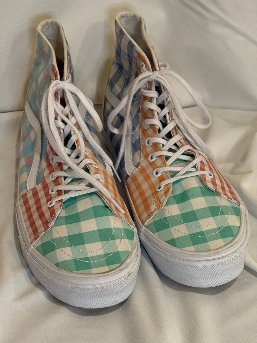 Vans Sk8-Hi Tapered Gingham Block Pastel Cherry Bee Embroidery NWOB Size 13 Men